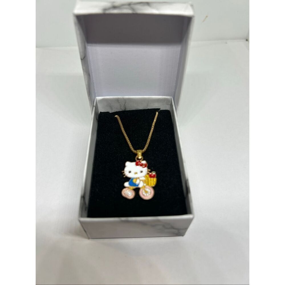 NEW Hello Kitty Bicycle Necklace Gold Tone Pendant | Cute Kawaii